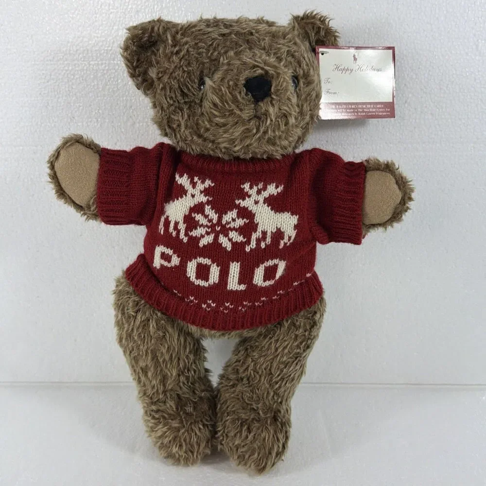Vintage Polo Ralph Lauren 1998 Teddy Bear Plush Toy Red Sweater Christmas NEW